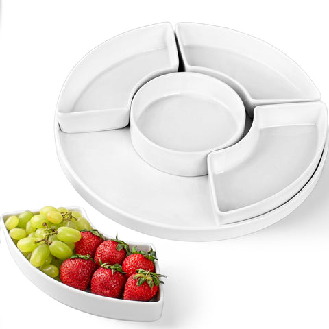 Dizada 12.8-inch serving tray full setup with six removable dishes for easy entertaining.