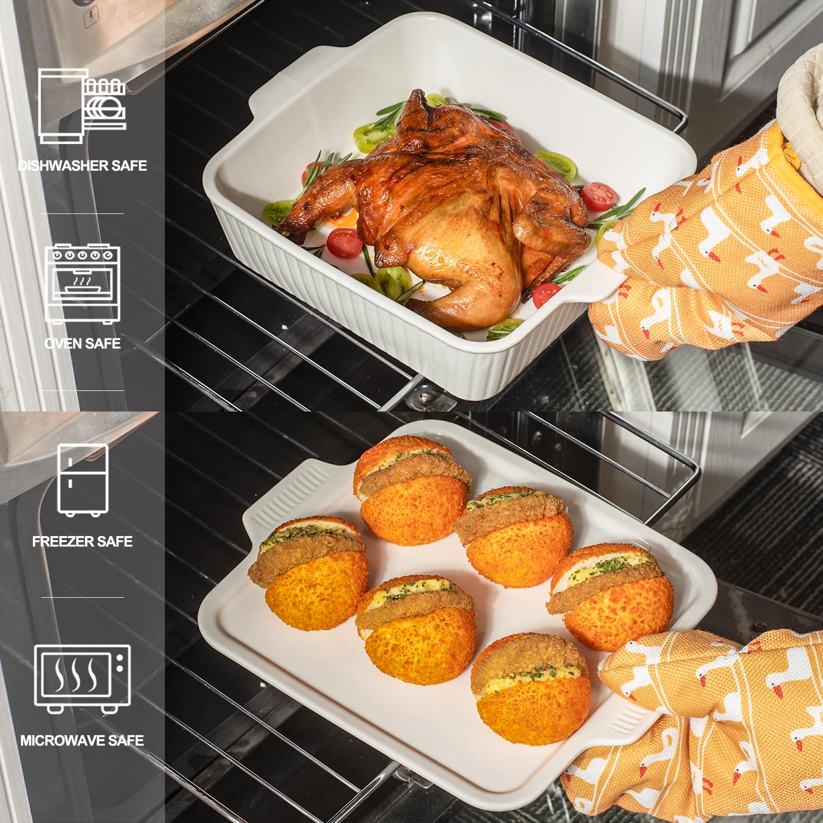 Dizada ceramic bakeware is oven, microwave, and fridge safe for versatile kitchen use.