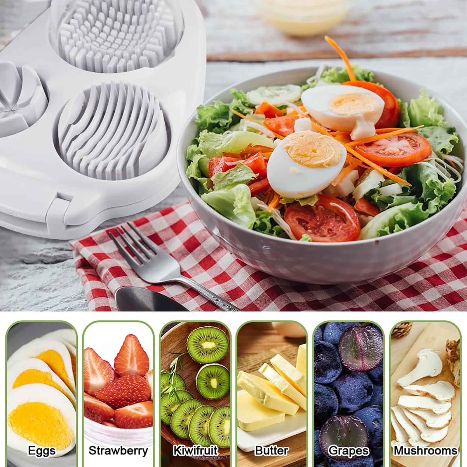 DJBNT stainless steel blades ensuring clean, uniform cuts on eggs.