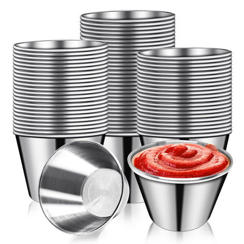 DJZZ 50-pack 2.5oz metal sauce cups for bulk dipping at parties
