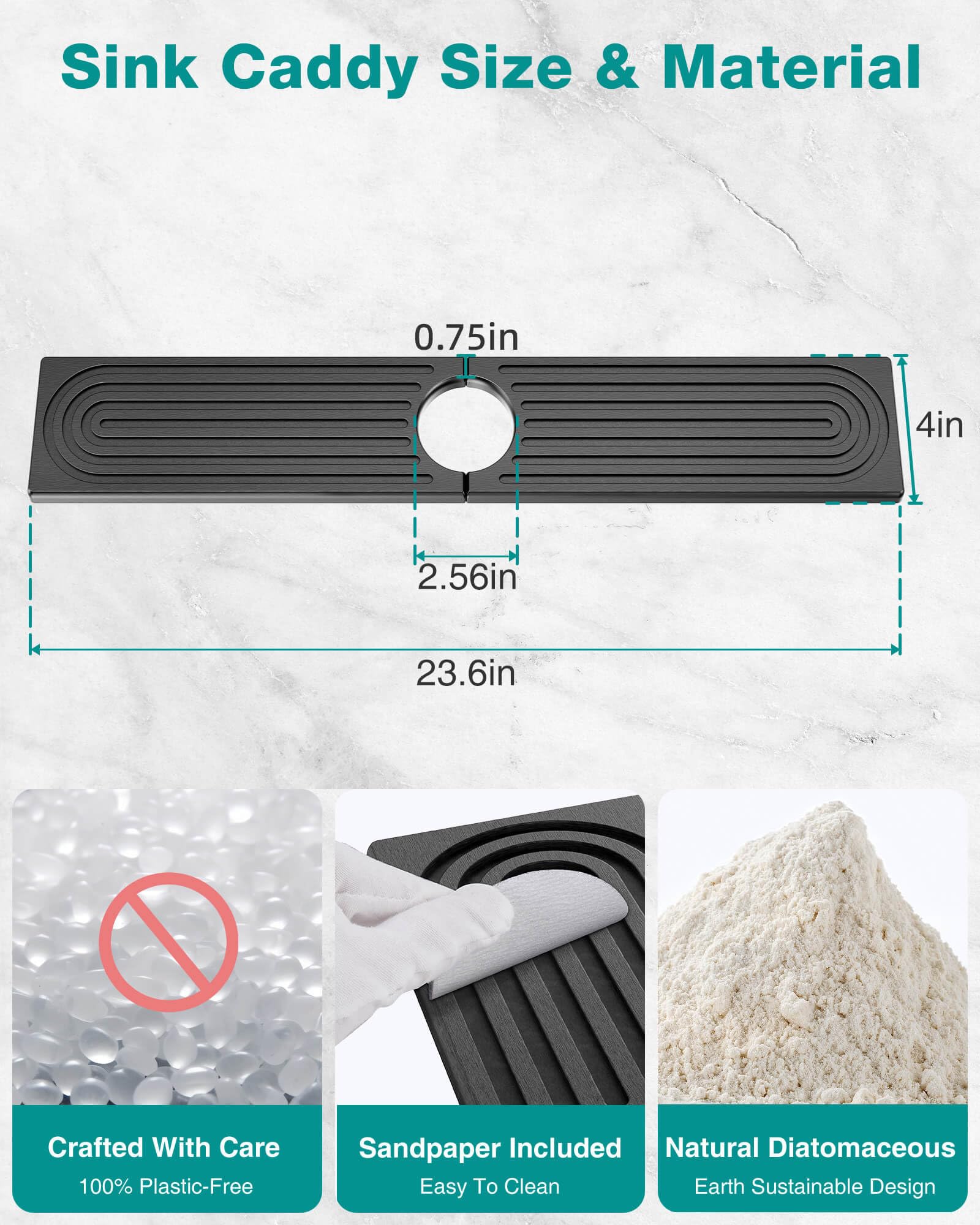 DK177 dark gray stone mat close-up shows durable diatomite construction.