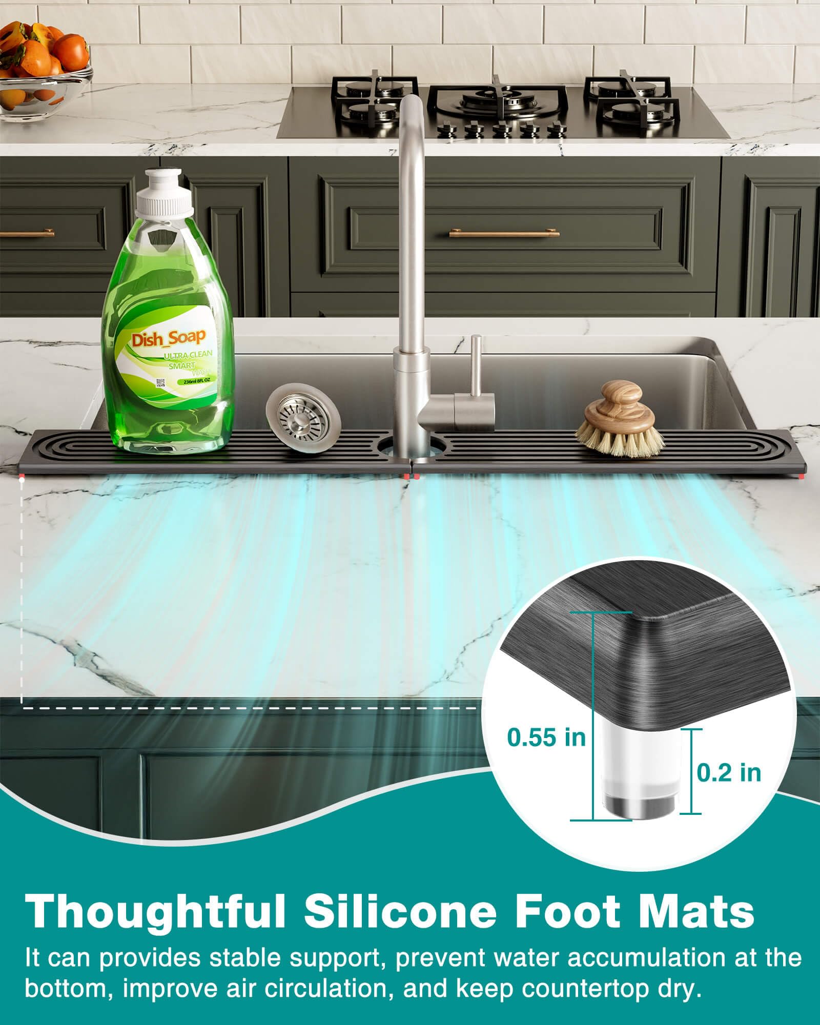 DK177 mat on bathroom counter catching spills from faucet and toiletries
