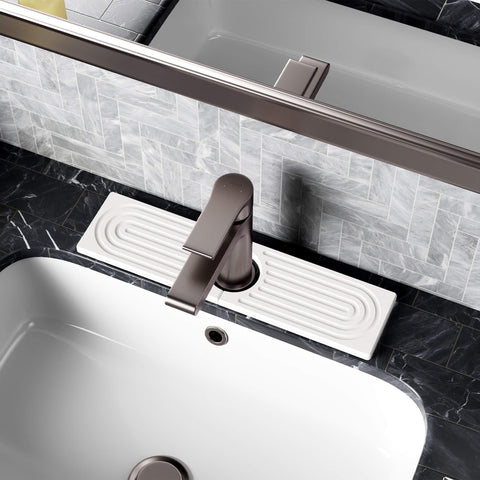 DK177 Stone Faucet Mat on white sink protects counters from splashes.