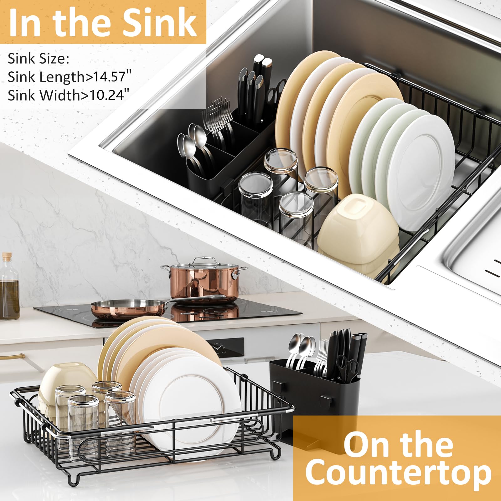 DLDSHI dish rack with utensil holder keeps cutlery organized while drying