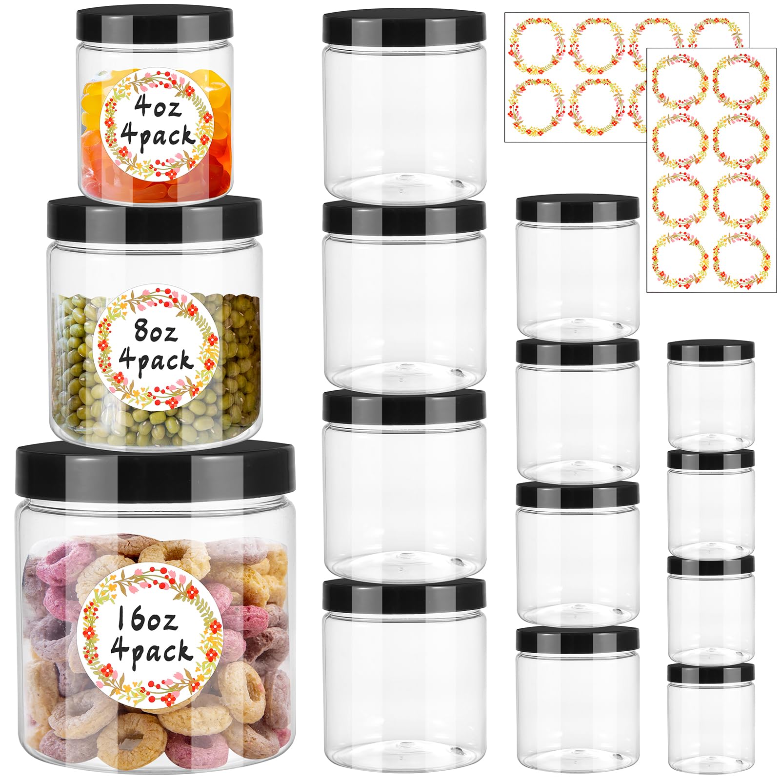 Dlerom 12-pack clear jars with lids for versatile storage.