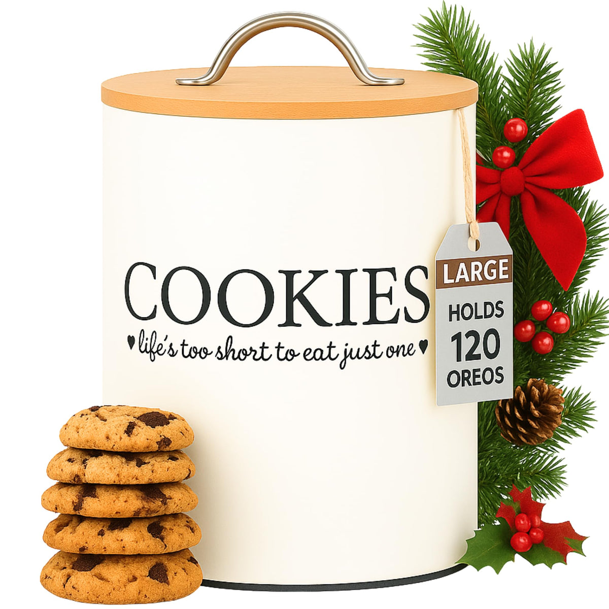 Image of D'Lifeful cookie jar with airtight bamboo lid, designed to keep cookies fresh.