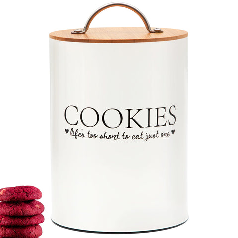 D'Lifeful cookie jar with a neutral finish suits various kitchen styles.