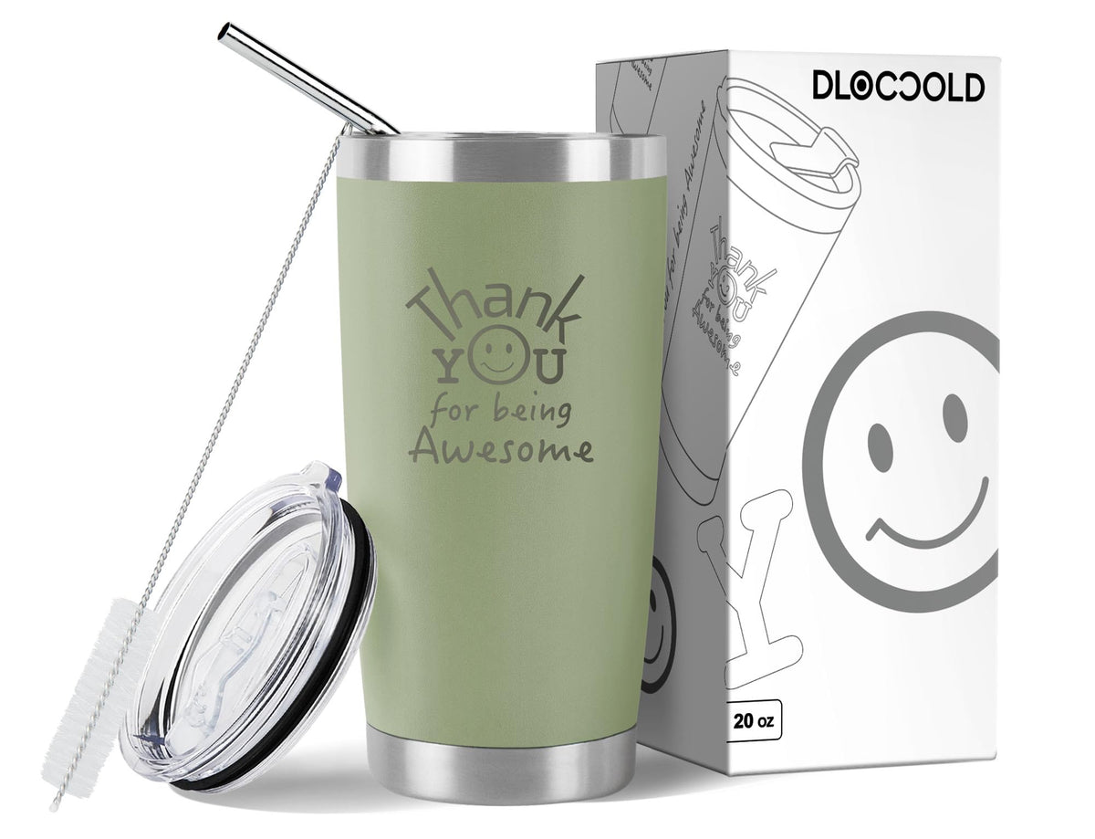 DLOCCOLD Thank You Tumbler with smiley-face label maintains temperature for hours