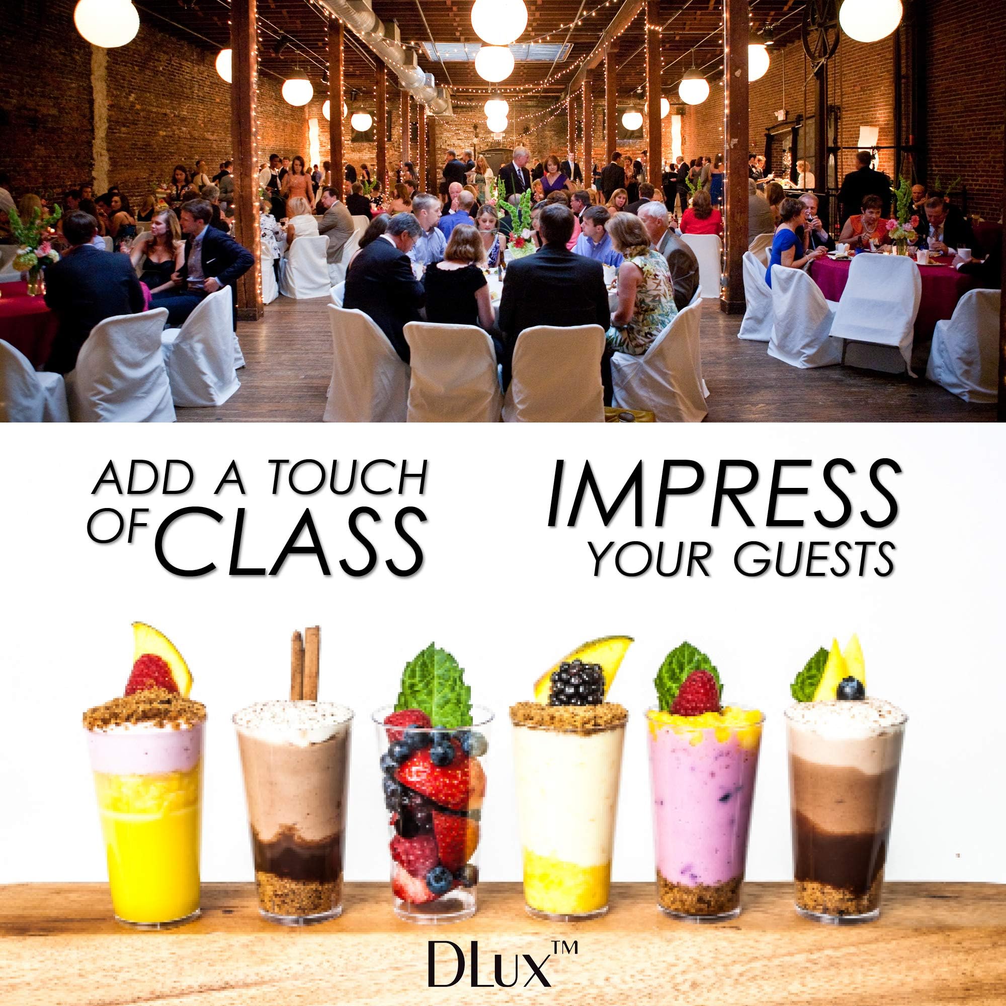 DLux stylish cups for weddings, birthdays, and catering events.