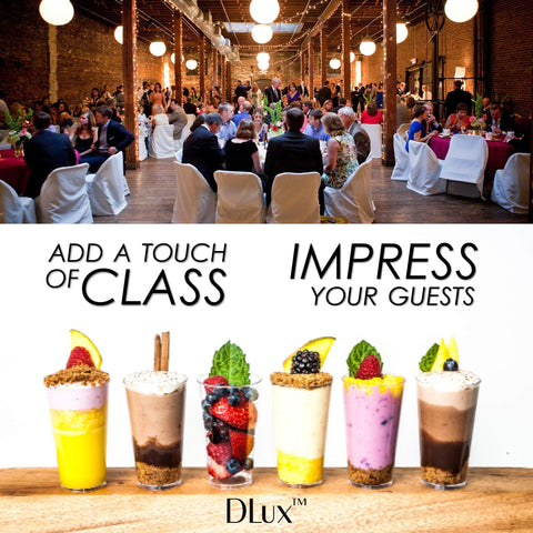 DLux stylish cups for weddings, birthdays, and catering events.