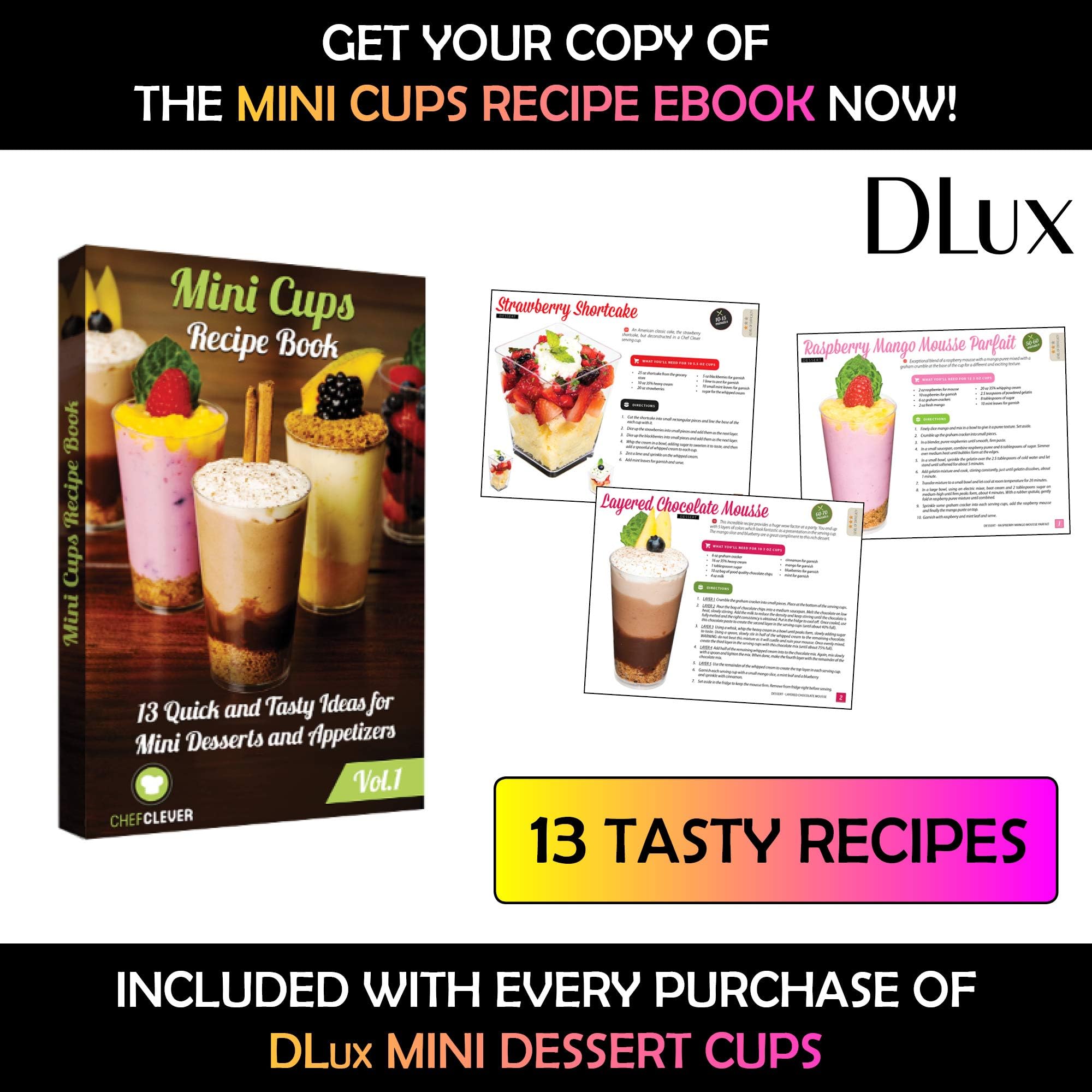 DLux tall round dessert cups highlight layered treats beautifully.
