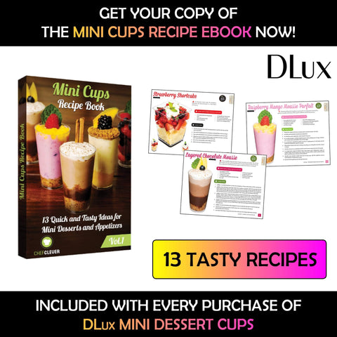 DLux tall round dessert cups highlight layered treats beautifully.