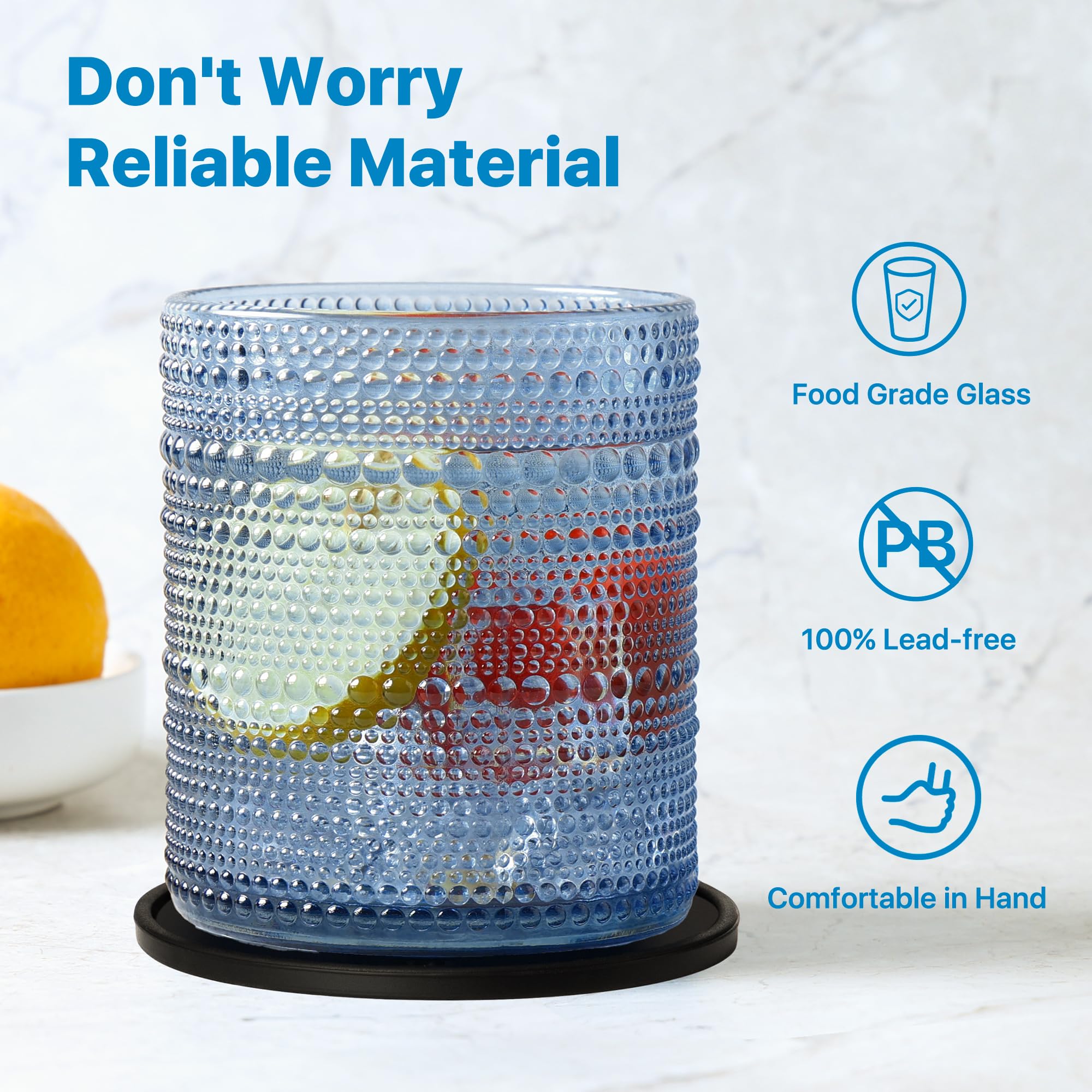 DmmyAlzx Hobnail blue glass set with silicone coasters protects surfaces