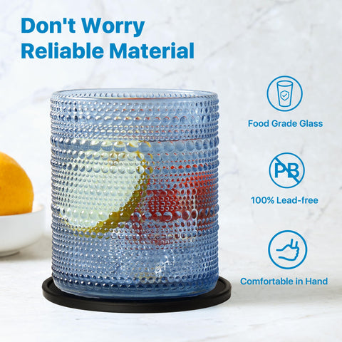 DmmyAlzx Hobnail blue glass set with silicone coasters protects surfaces