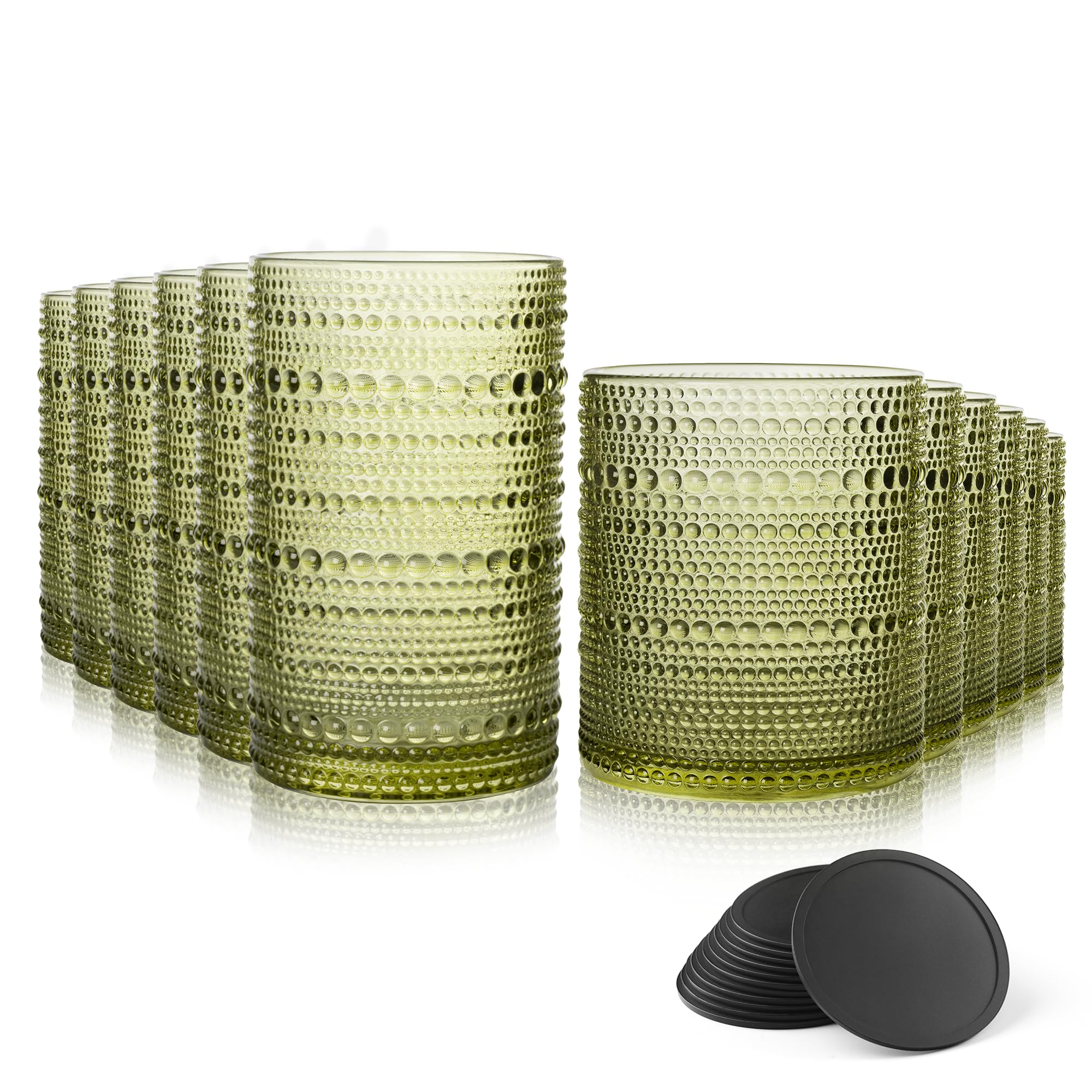 DmmyAlzx hobnail highball glasses green 15oz for cocktails and water
