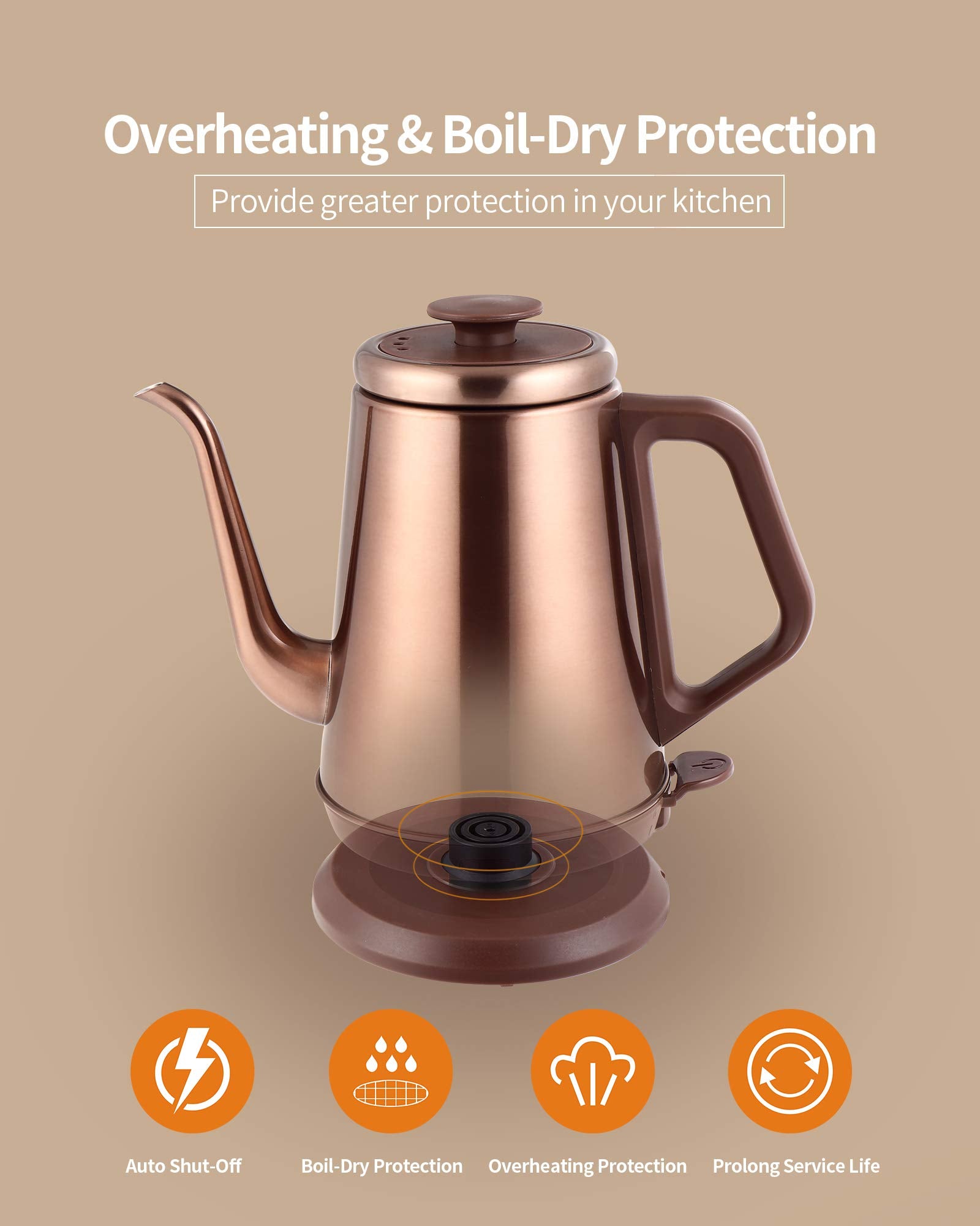 DmofwHi boil-dry protection and auto shutoff enhance kitchen safety.
