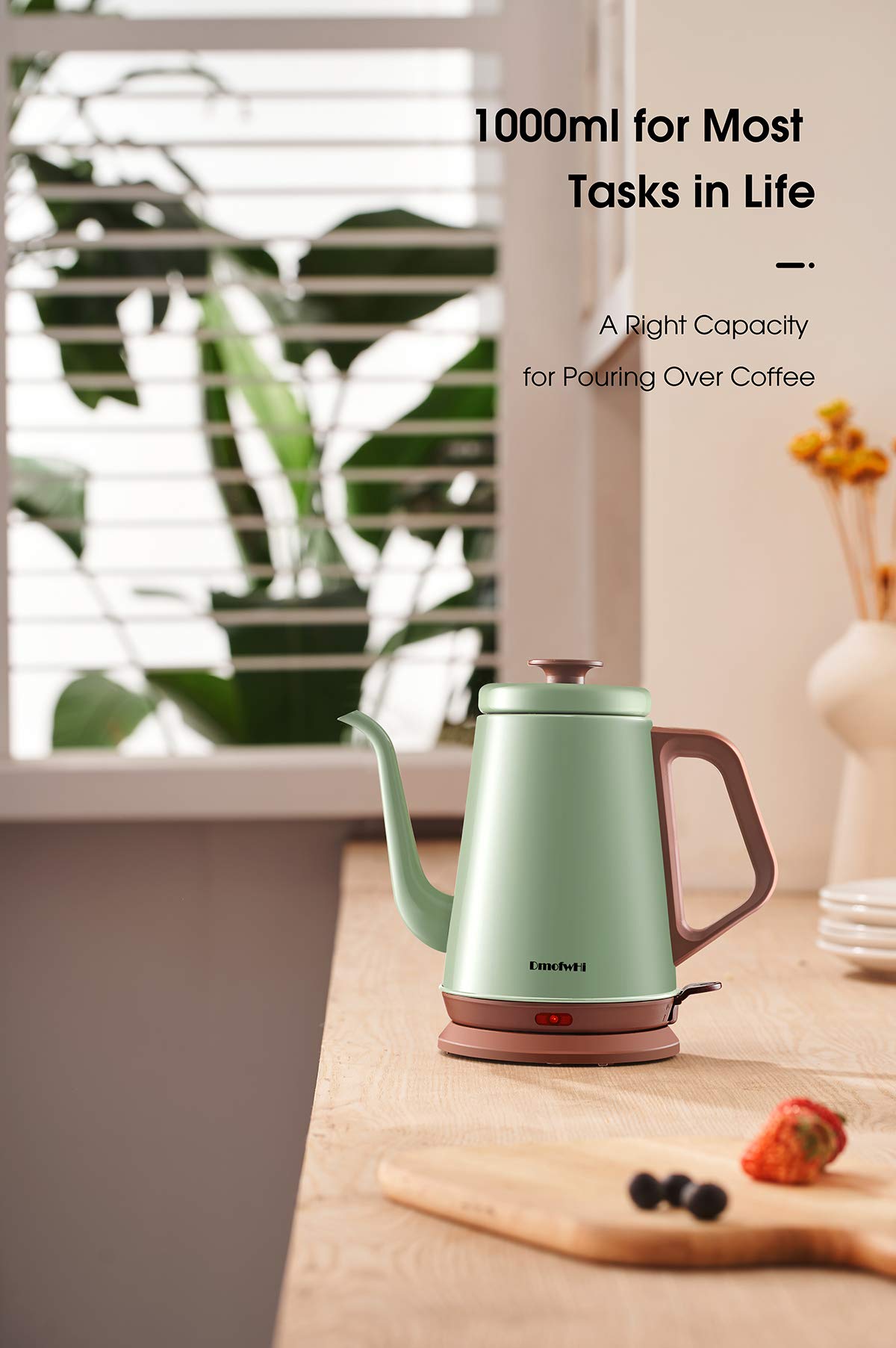 DmofwHi kettle in green adds style and reliability to your counter.