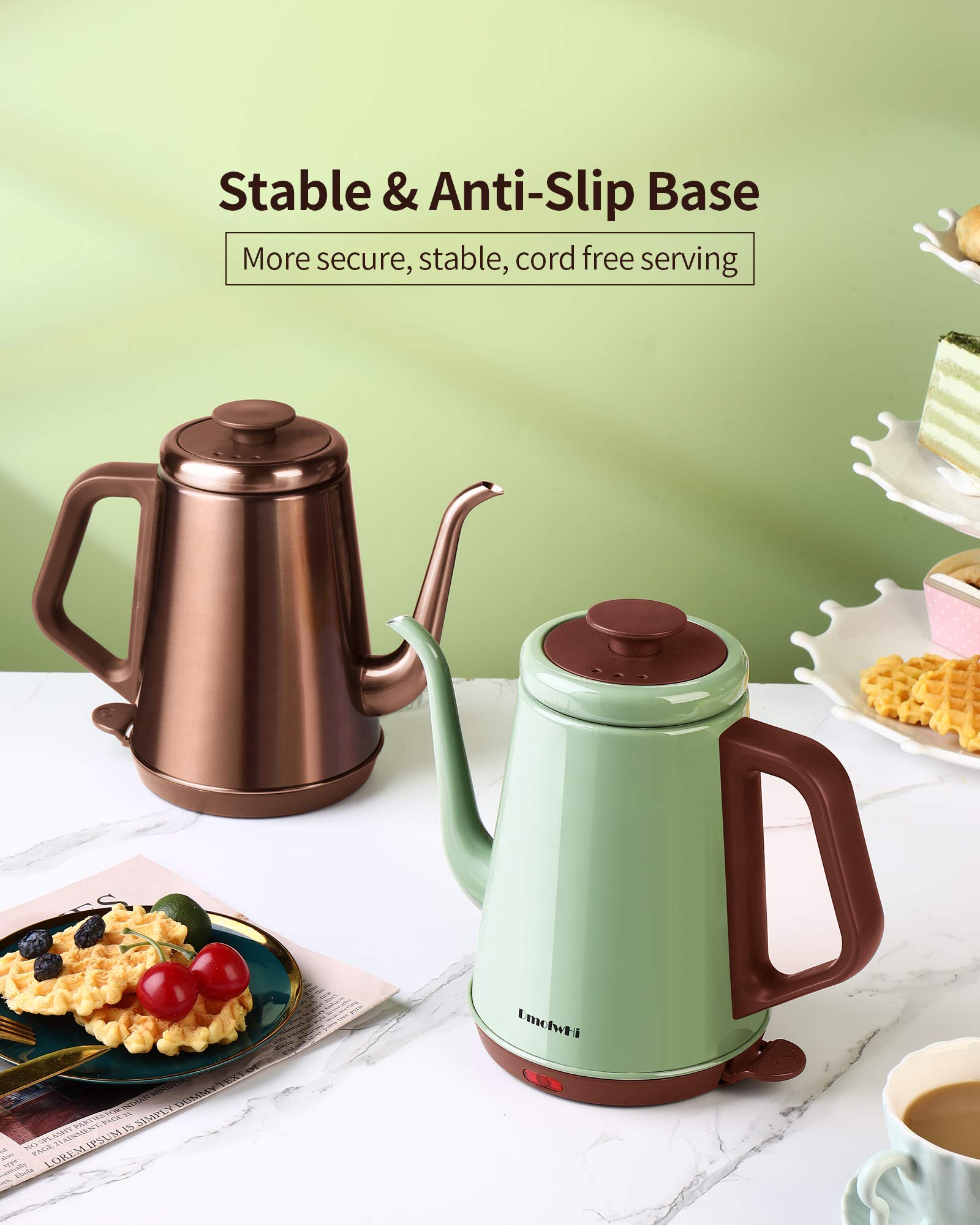 DmofwHi stable anti-slip base keeps the kettle steady on the counter.