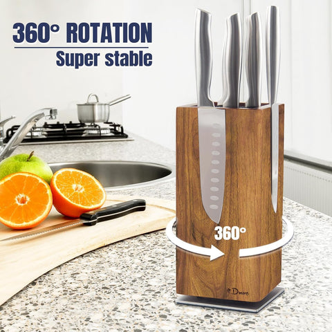 Dmore knife block rotated 360 degrees for easy access to knives.