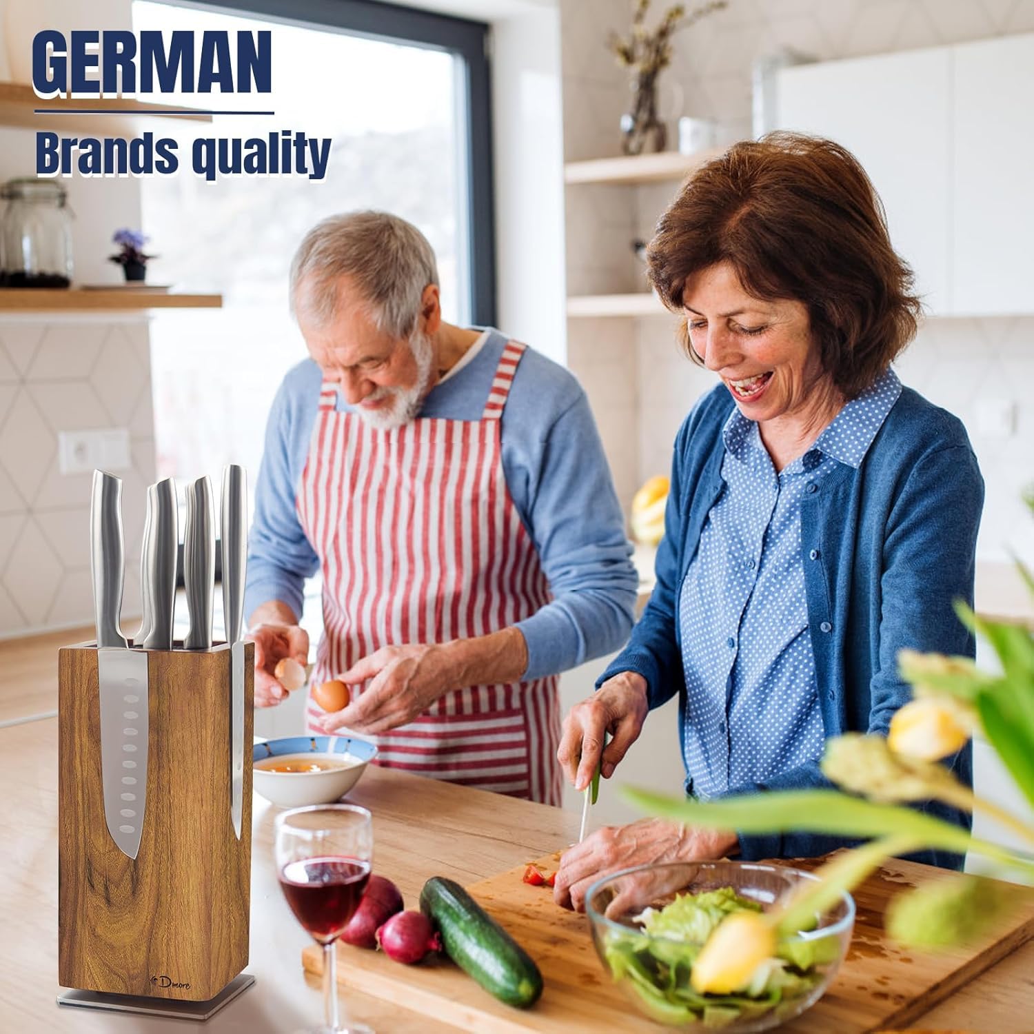 Dmore non-slip stainless steel base keeps the block stable on counters.