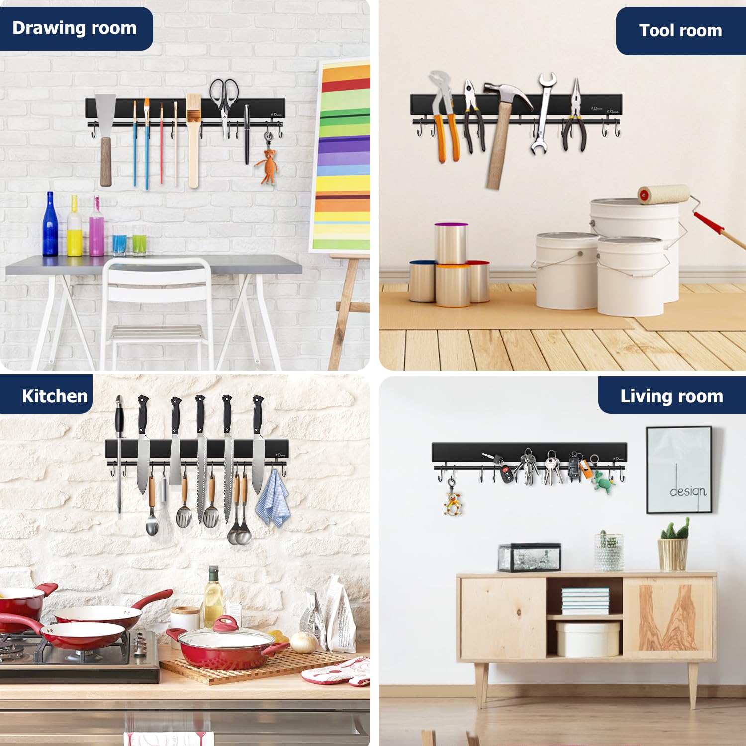 Black Dmore knife holder complements a modern kitchen while keeping tools ready.