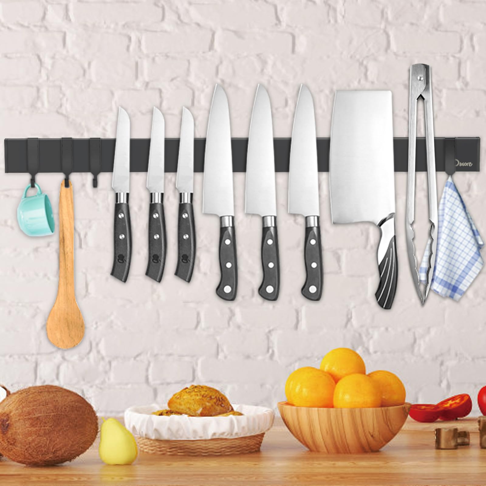 Dmore wall-mounted knife magnet with four hooks for easy access