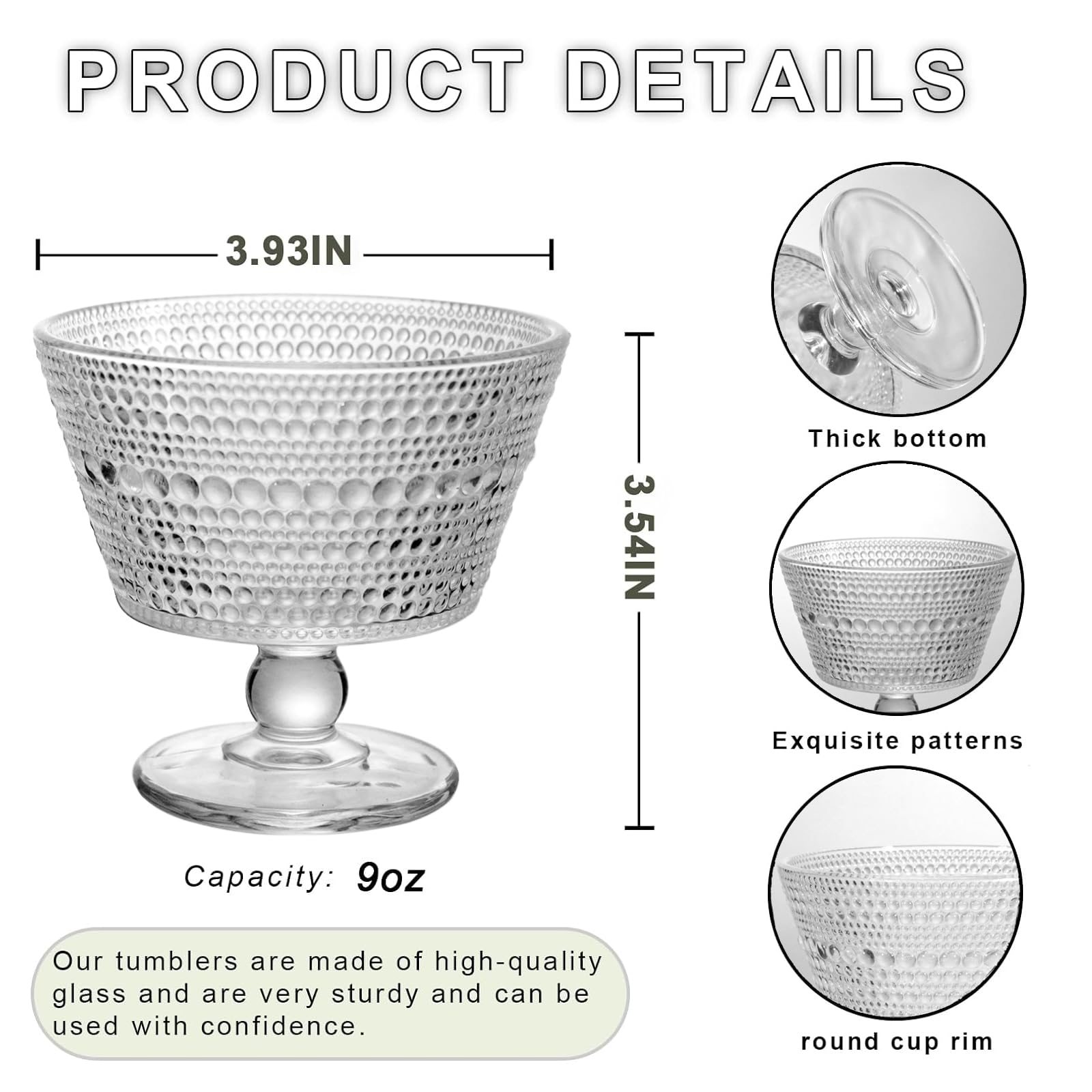 DNIENKGE 9oz ice cream sundae cups provide comfortable handling and versatile use.