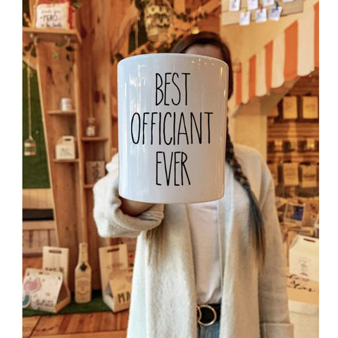 Dnuiyses best-officiant-ever mug, inscribed appreciation