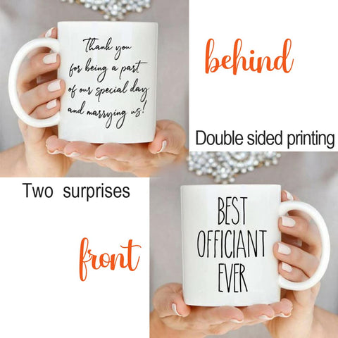 Dnuiyses thank-you officiant mug, inscribed message for weddings