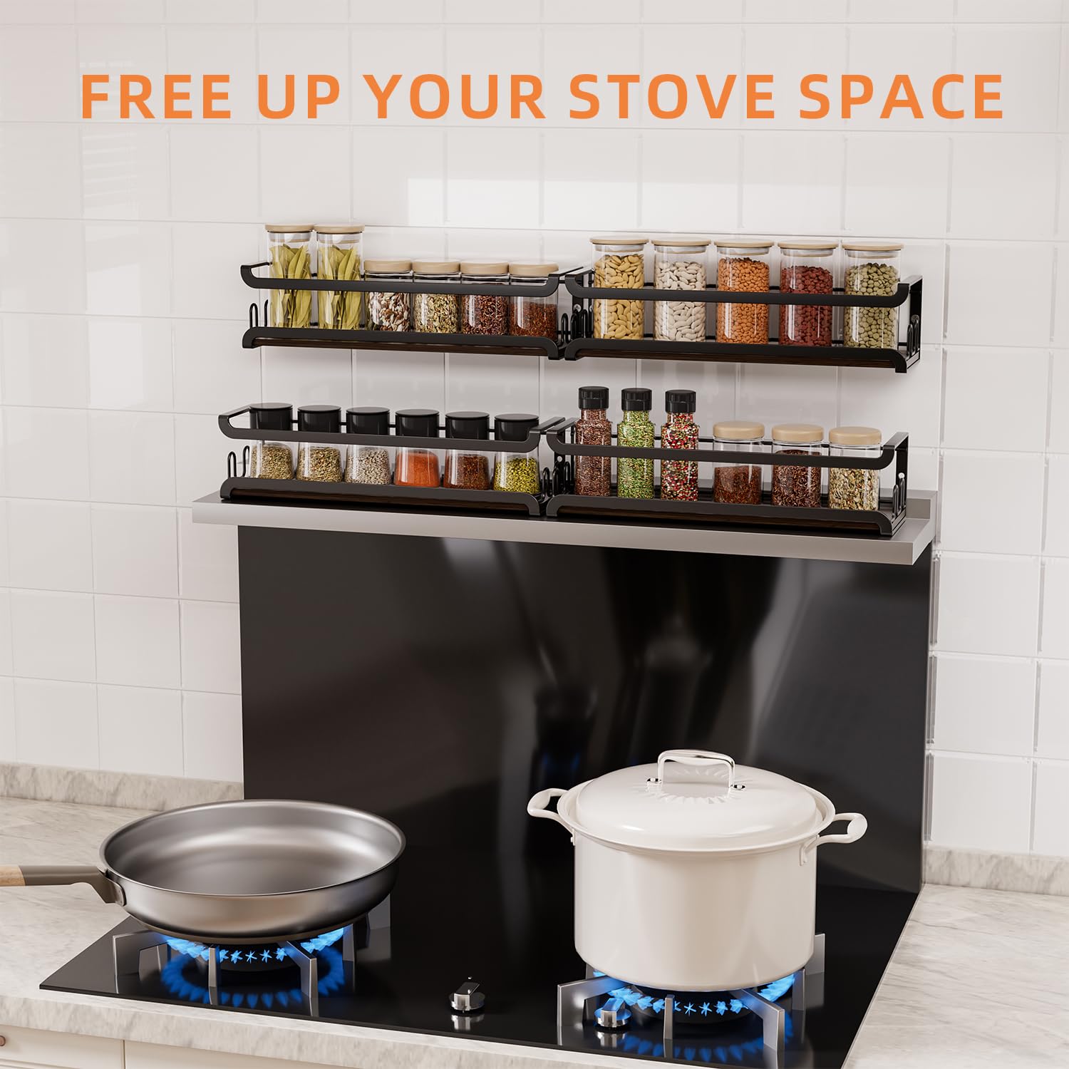 Doakhirmit drill-free adhesive spice rack offers quick, damage-free mounting.