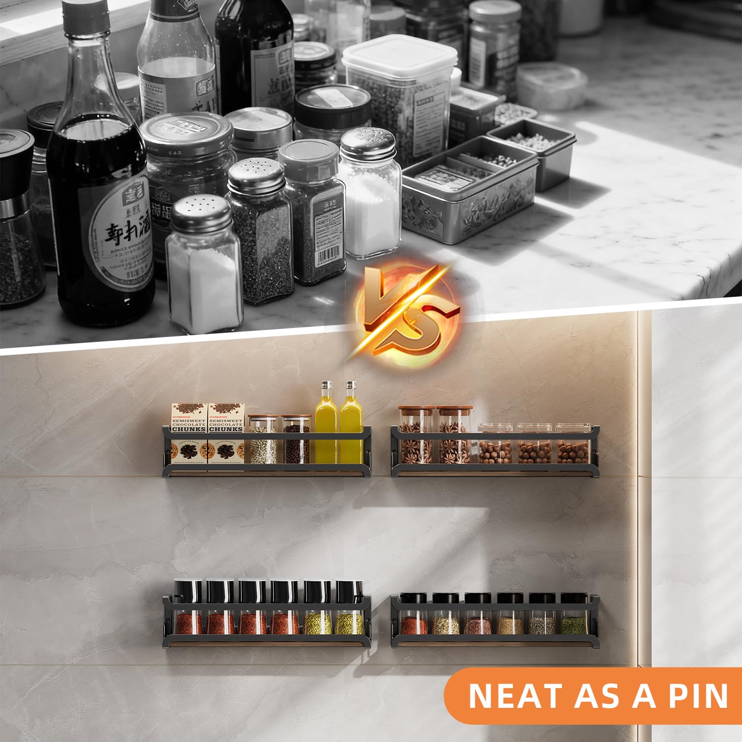 Doakhirmit kitchen organization spice rack enhances countertop and cabinet visibility.
