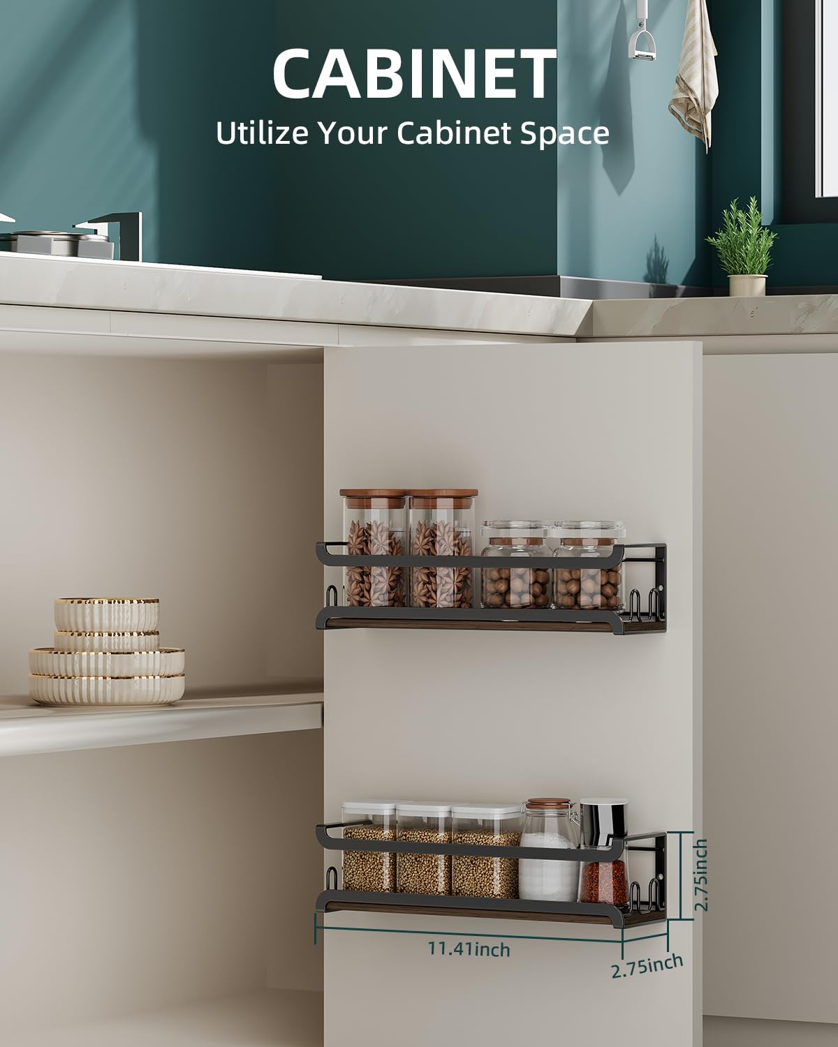 Doakhirmit rustic wood spice organizer adds charm and easy access to jars.