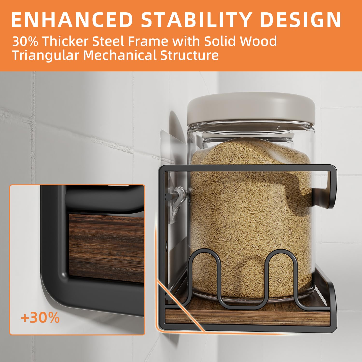 Doakhirmit screws-secured spice rack delivers sturdy, reliable installation for kitchen cabinets.