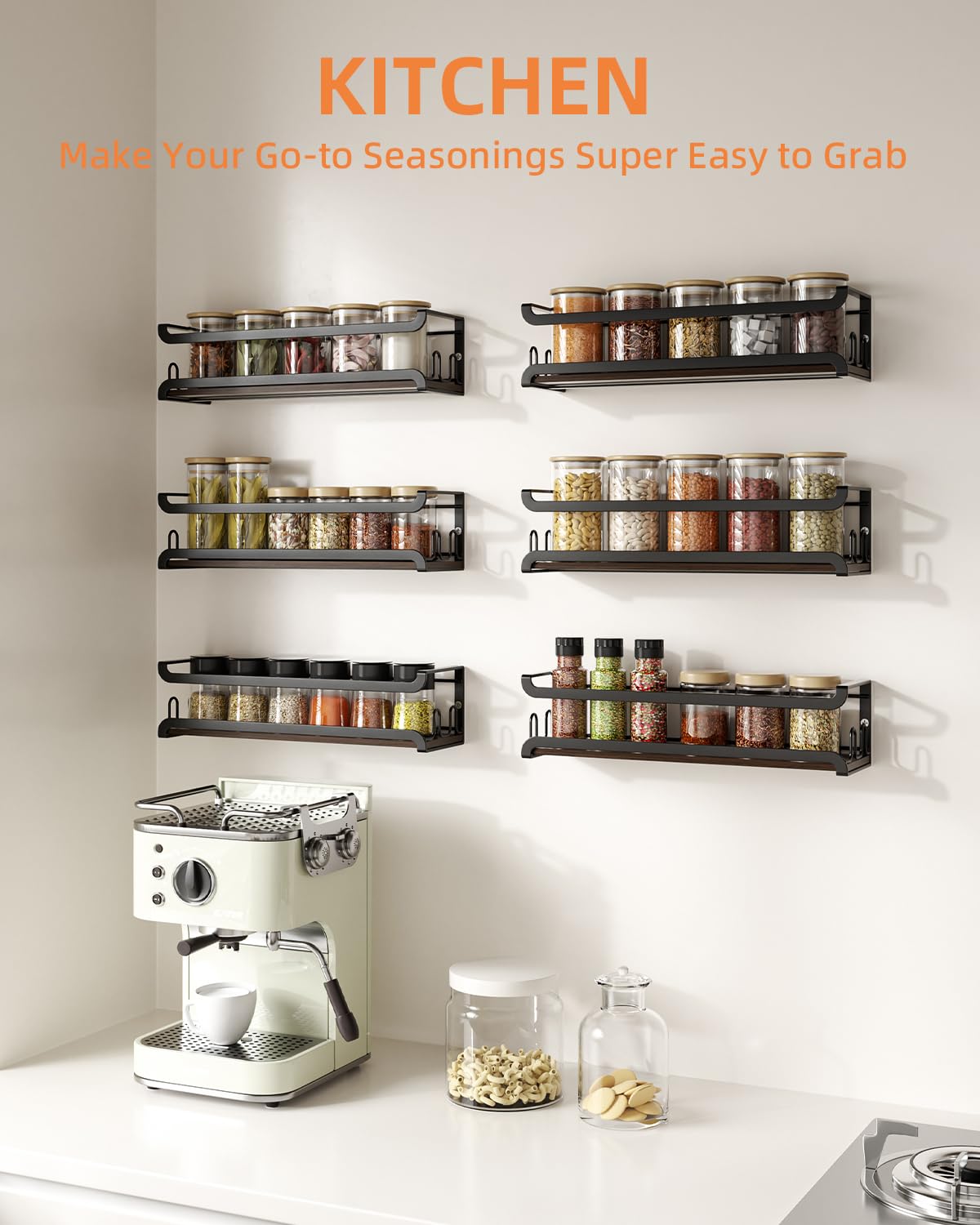 Doakhirmit spice rack with side guards prevents spills and keeps jars secure.