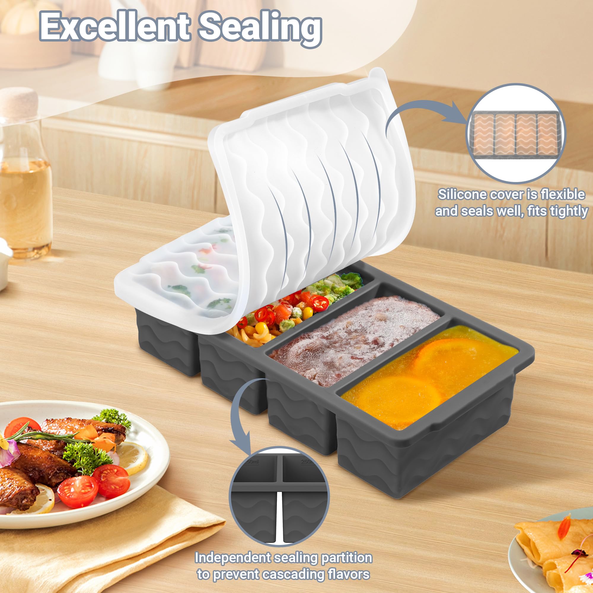 Doasuwish freezer tray lid showing leak-proof silicone seal