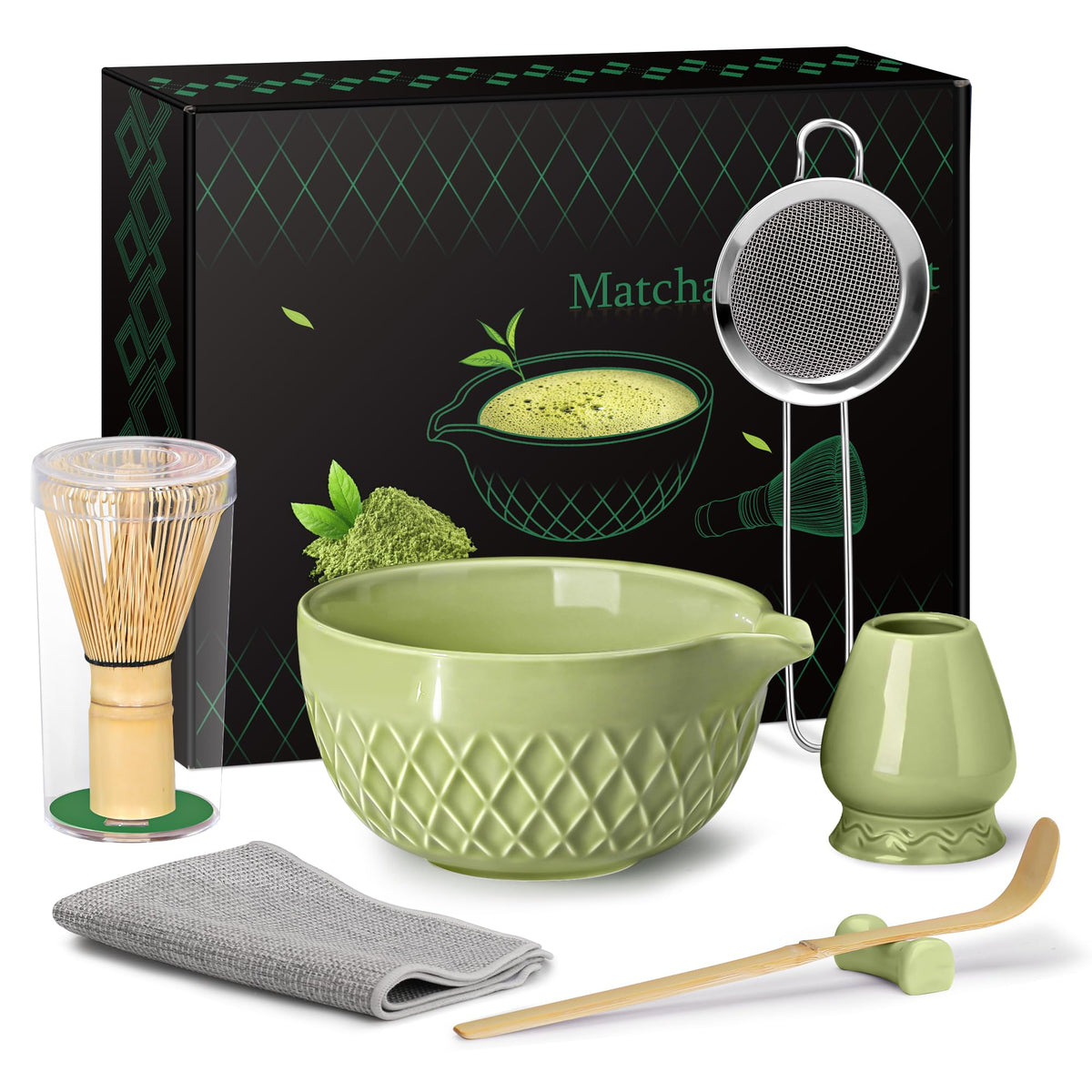 Doasuwish Matcha Bowl with Spout for drip-free pouring and control
