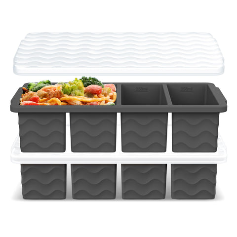 Doasuwish silicone freezer tray with lid displaying 1-cup portions for meal prep
