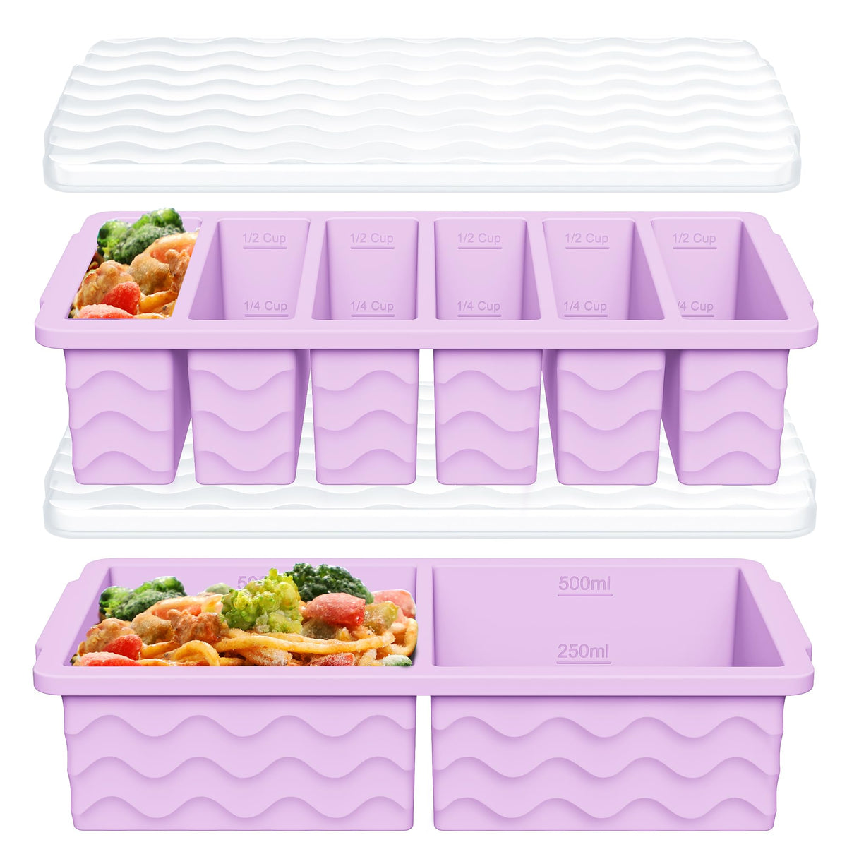 Doasuwish 2-cup large silicone freezer tray with lid, sturdy stainless steel rim for durability.