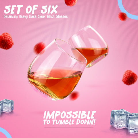 Dobaccio balancing shot glasses with heavy base stand upright during pours.