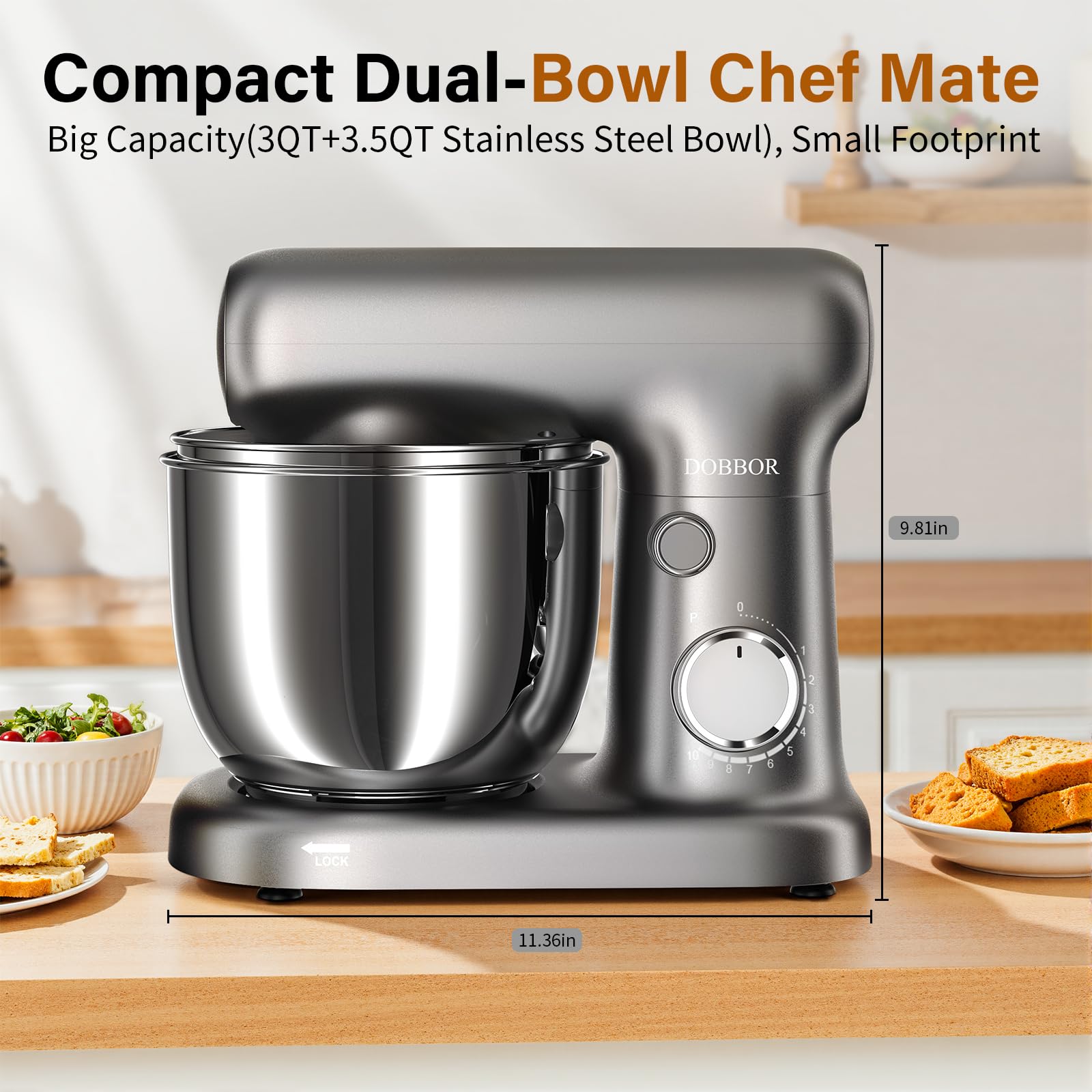 DOBBOR stand mixer with 10-speed control for precise texture.