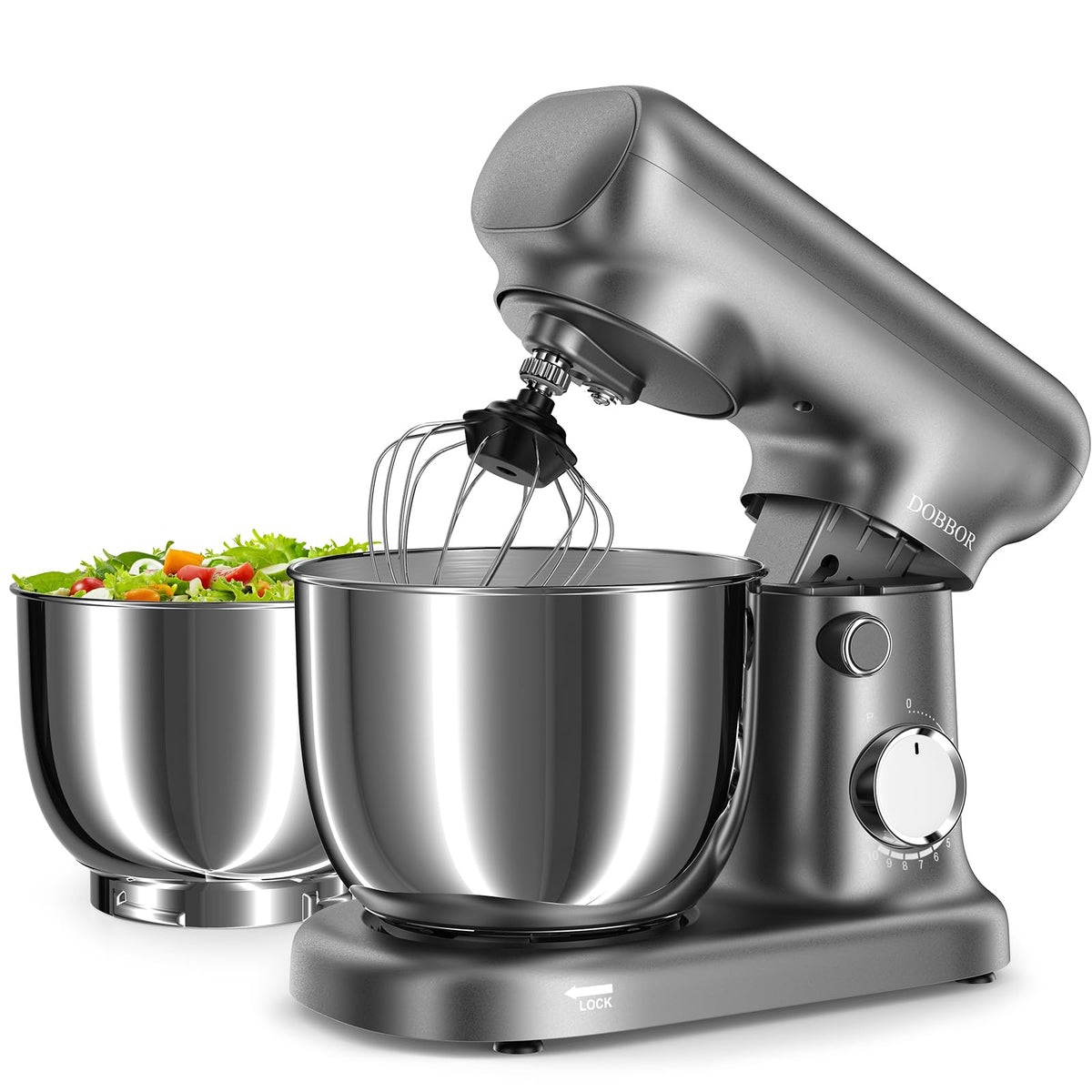 DOBBOR stand mixer with dual bowls for efficient multitasking in the kitchen.