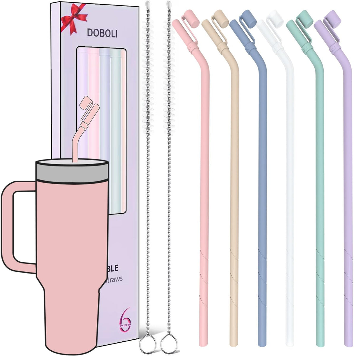 Doboli replacement 13-inch silicone straw with cover for Stanley Owala, secure seal and easy cleaning.