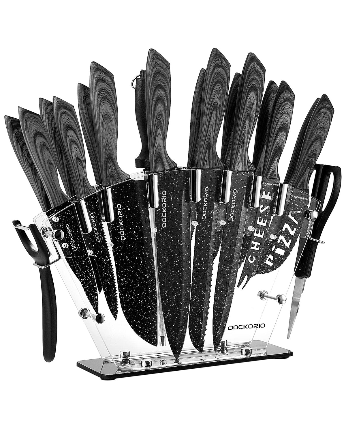 Dockorio 19-piece knife set in block for organized, easy-access kitchen prep.
