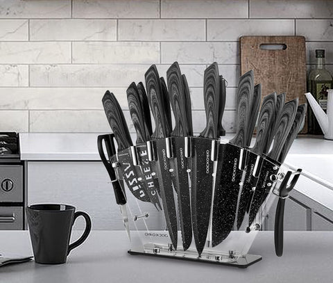 Dockorio knife set with sharpener, scissors, and peeler for complete prep.