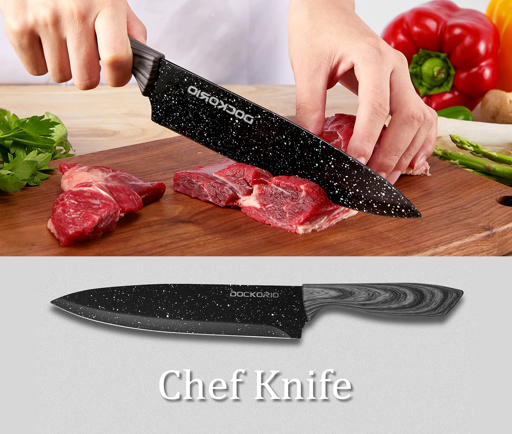 Dockorio wood-grain style knife block adds chic, space-saving storage.