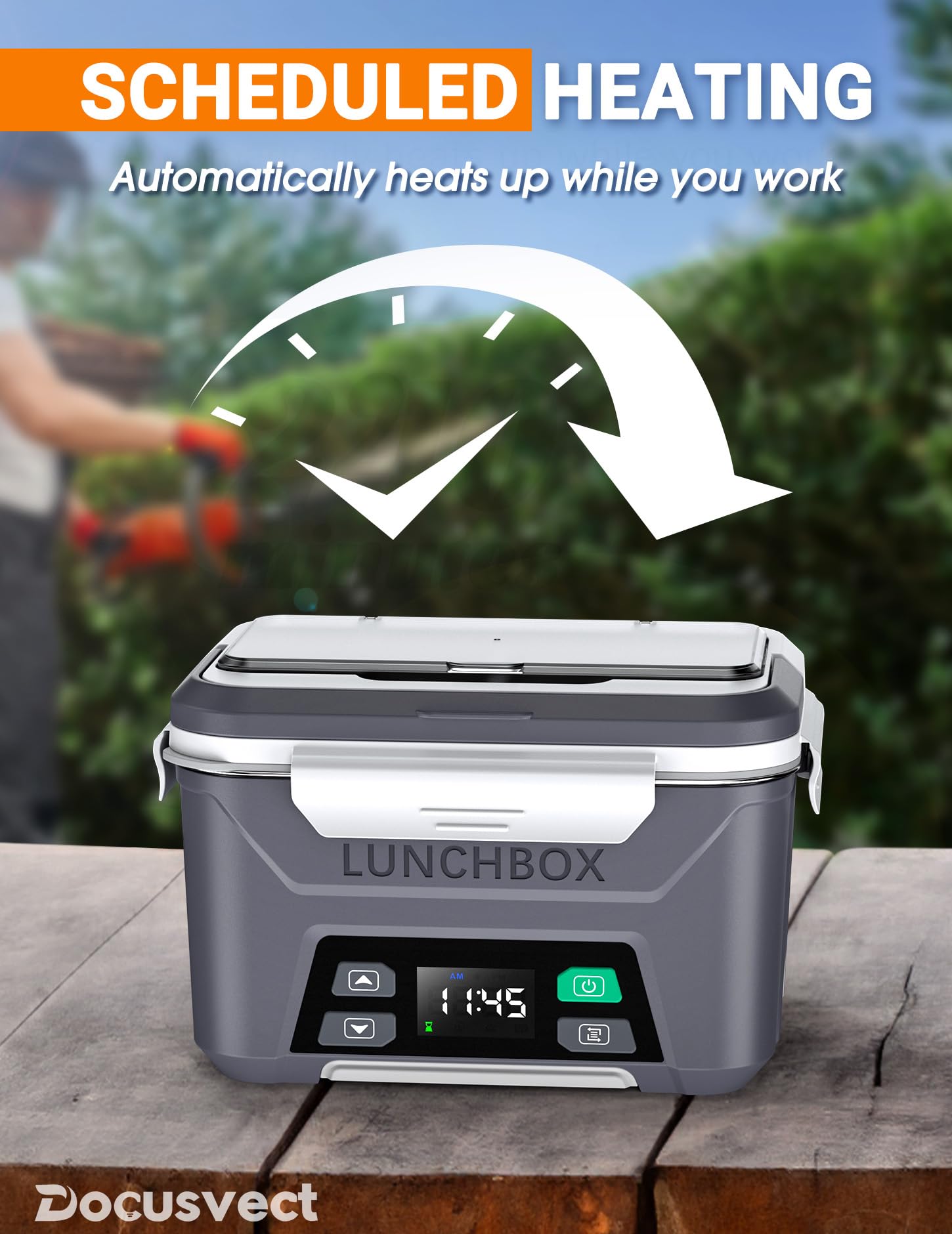 Docusvect 1.3L capacity lunch box with steaming meals ready for a full lunch.