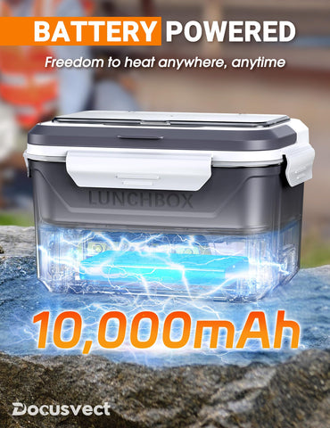 Docusvect lunch box smart timer display showing scheduled heating in action.