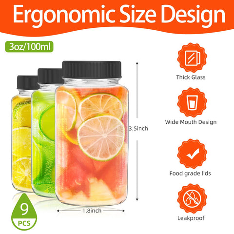 Dodheg nine-pack glass bottle with leak proof lid for secure storage
