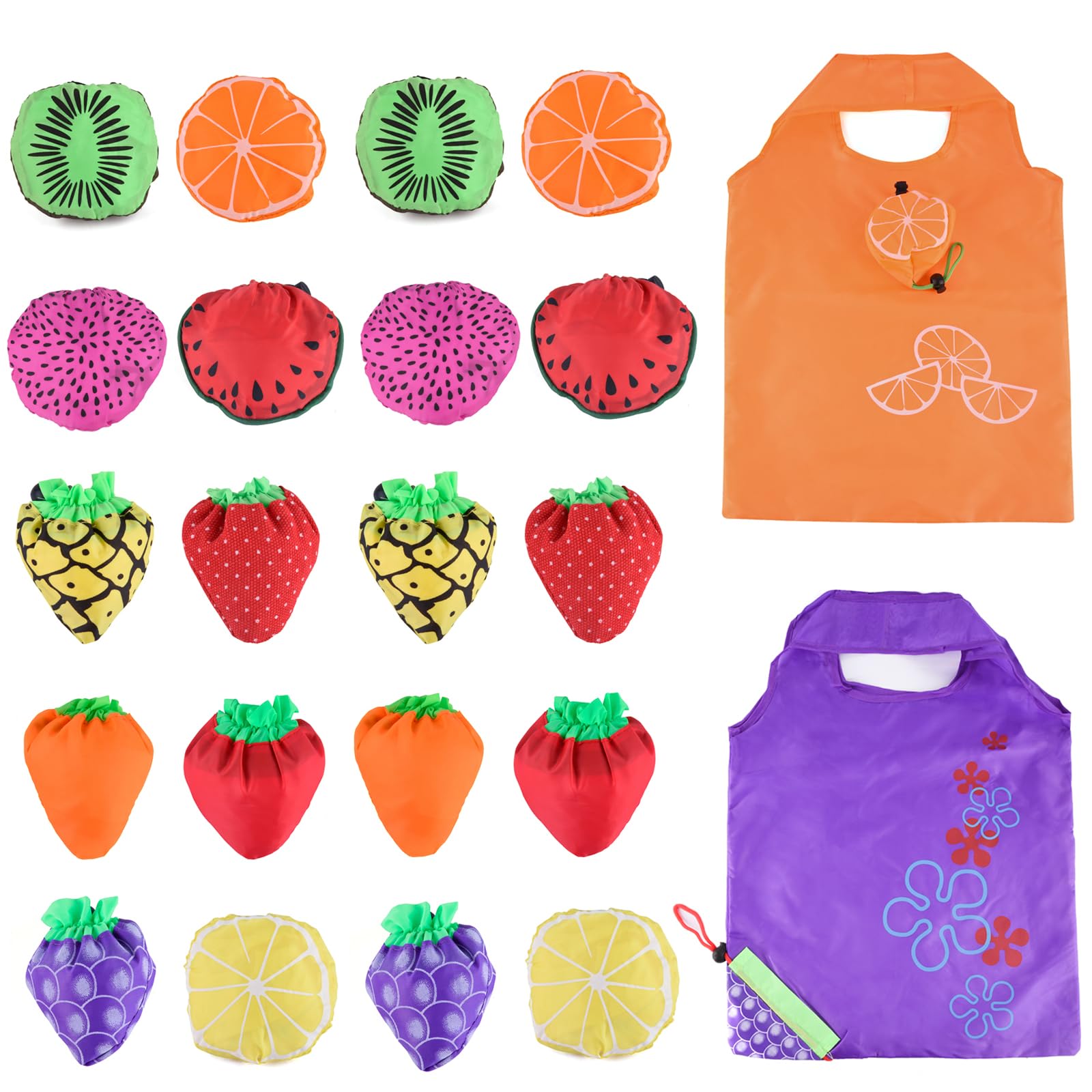 Dodkes reusable bag with fruit pattern for groceries, roomy and easy to carry