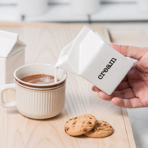 dodococa cream pitcher in milk-carton shape, elegant table companion